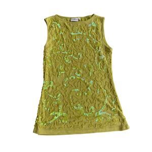 Beaded Sequin Mesh Tank Top Lime Green Vintage Y2K Festival Glam Style M